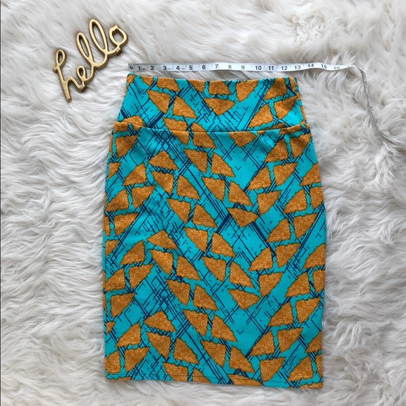 LuLaRoe Cassie Skirt -Geometric Teal & Orange SZ S - Picture 2 of 5